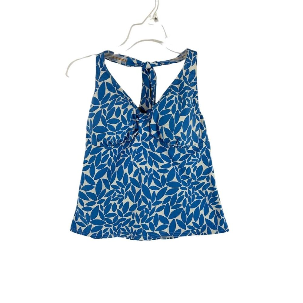 Lands' End Women's Tankini Swim Top Blue White Leaf Print Size 12 - Picture 1 of 4